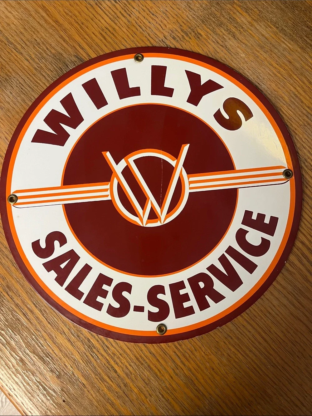 Sales-Service Round Wall Sign - Maroon, White & Orange